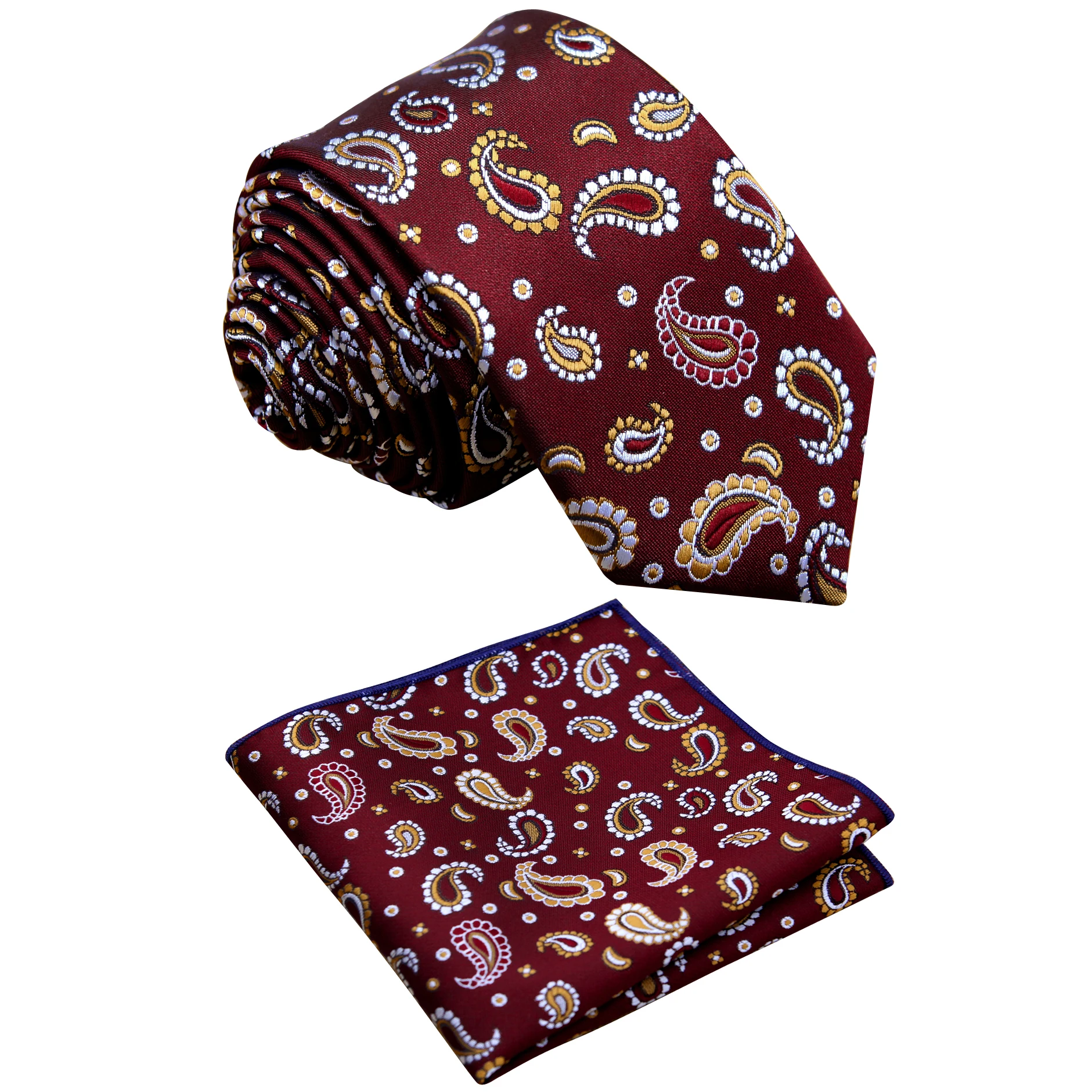 Для мужчин узкие галстук комплекты Пейсли Цвета Бургундия Красный Темно синие