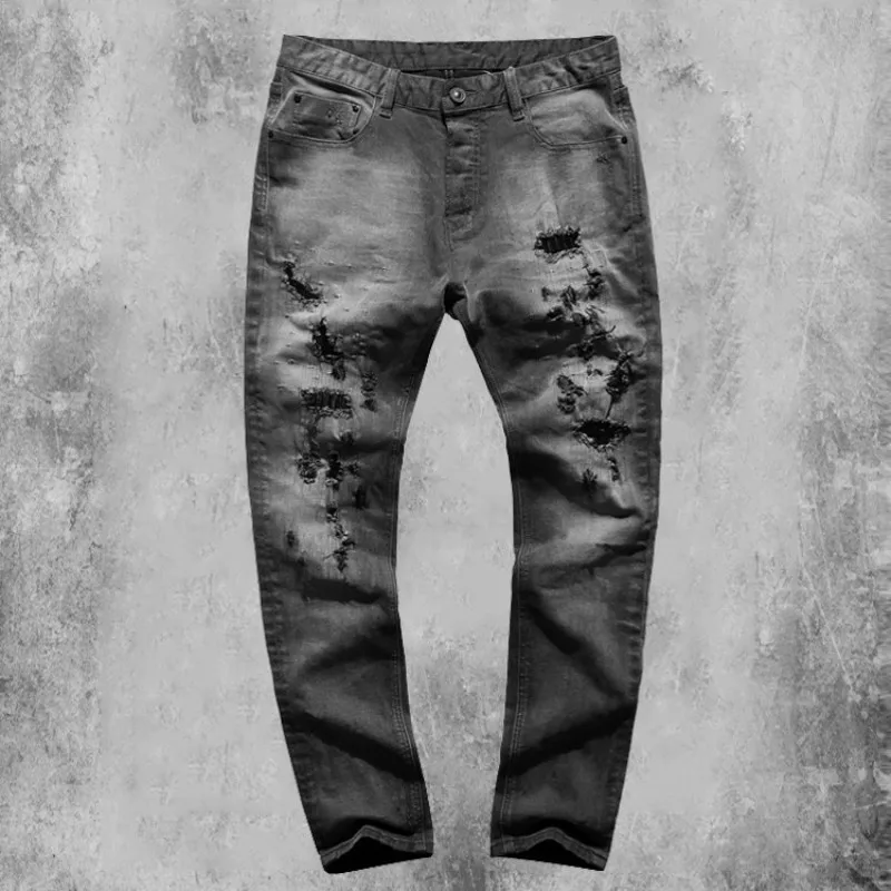 Мужские рваные джинсы с дырками облегающие длинные брюки повседневные Прямые из