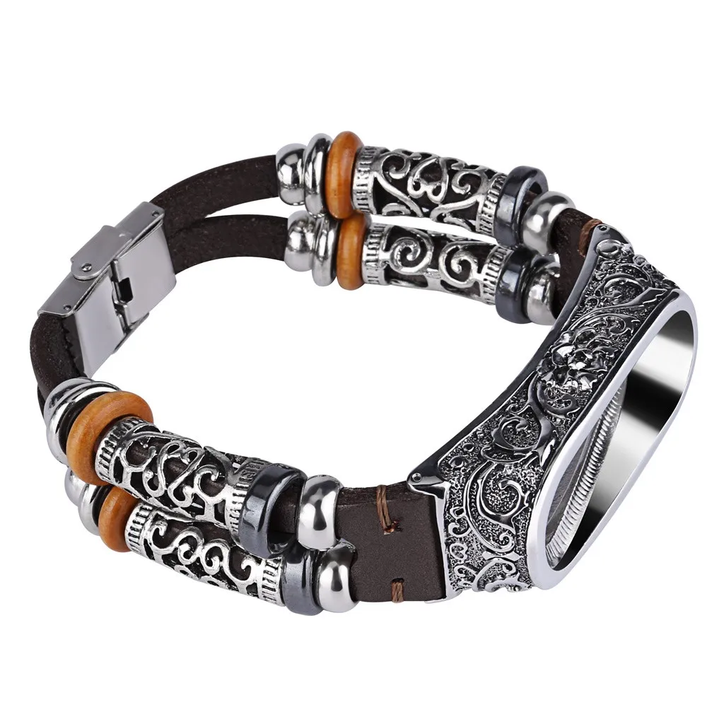 Сменный кожаный ремешок на запястье + металлический корпус для Xiaomi Mi Band 4 смарт