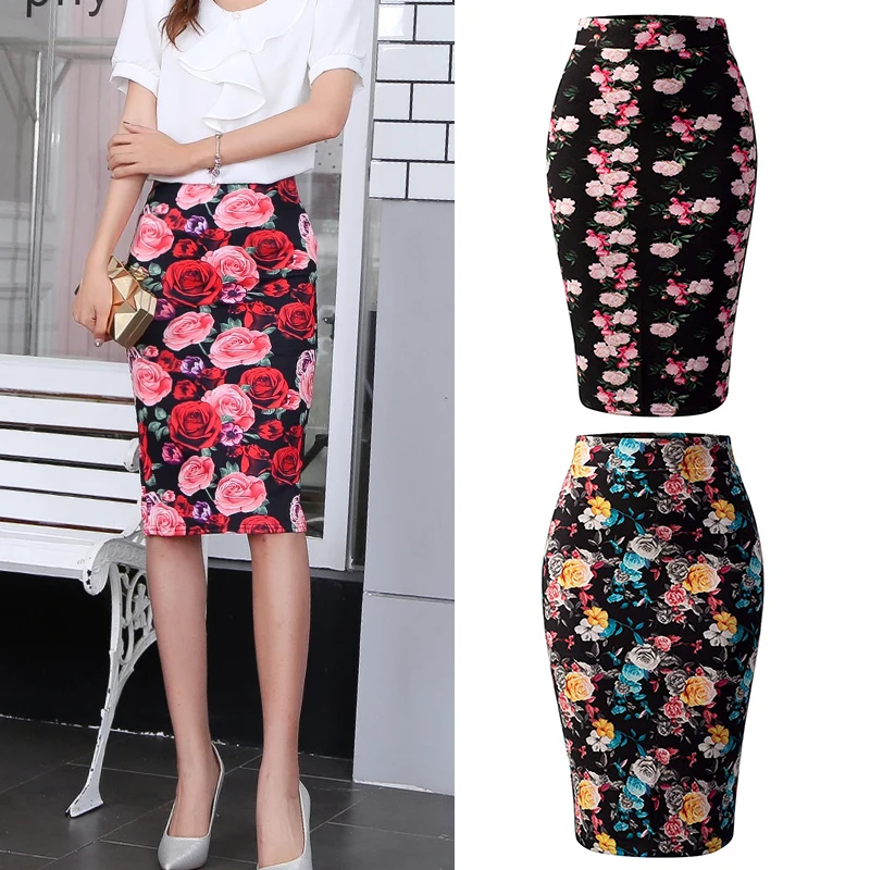 

New High-waist Floral Print Skirt 2021 Ready-made Fashion Women's Stretch High-waist Pencil Skirt Mid-length Print Skirt