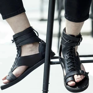 2022 Summer New Men's Fashion High Top Sandals Versatile Men's ROMAN SANDALS Pu Casual Lace Up Zippe in India