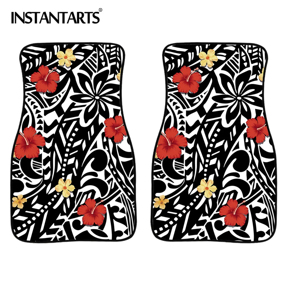 

INSTANTARTS племенной узор гибискус Цветочный узор Нескользящие передние коврики для автомобилей удобный ковер автомобильный ковер коврики