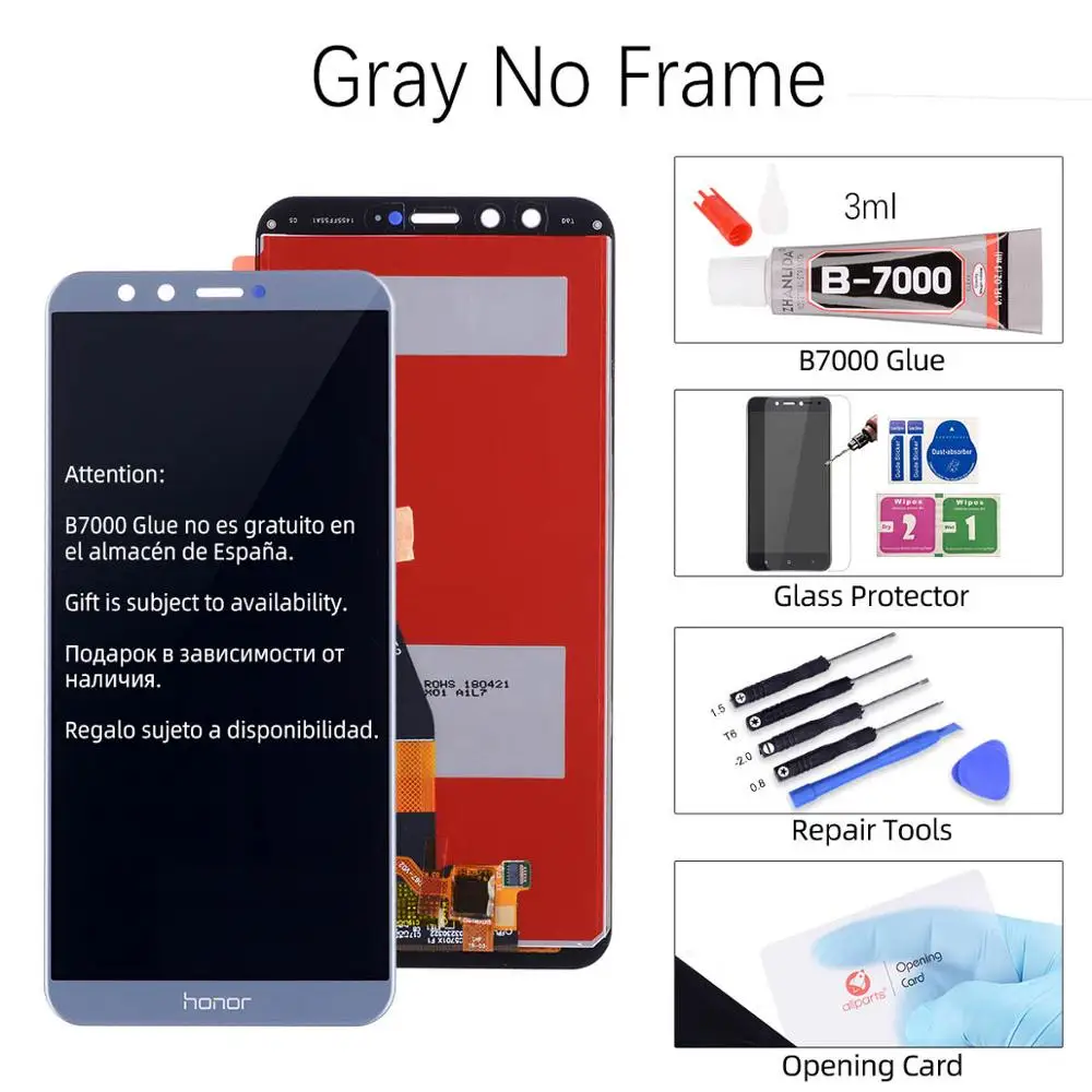Gray No Frame Дисплей для HUAWEI Honor 9 Lite lld-al00 al10 tl10 LCD в сборе с тачскрином на рамке 5.65'' черный белый золото серый синий - Цвет: Gray No Frame