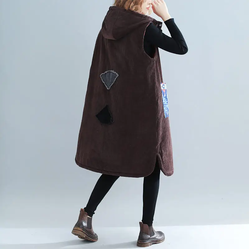 Женская винтажная Вельветовая куртка без рукавов Свободный Длинный Облегающий