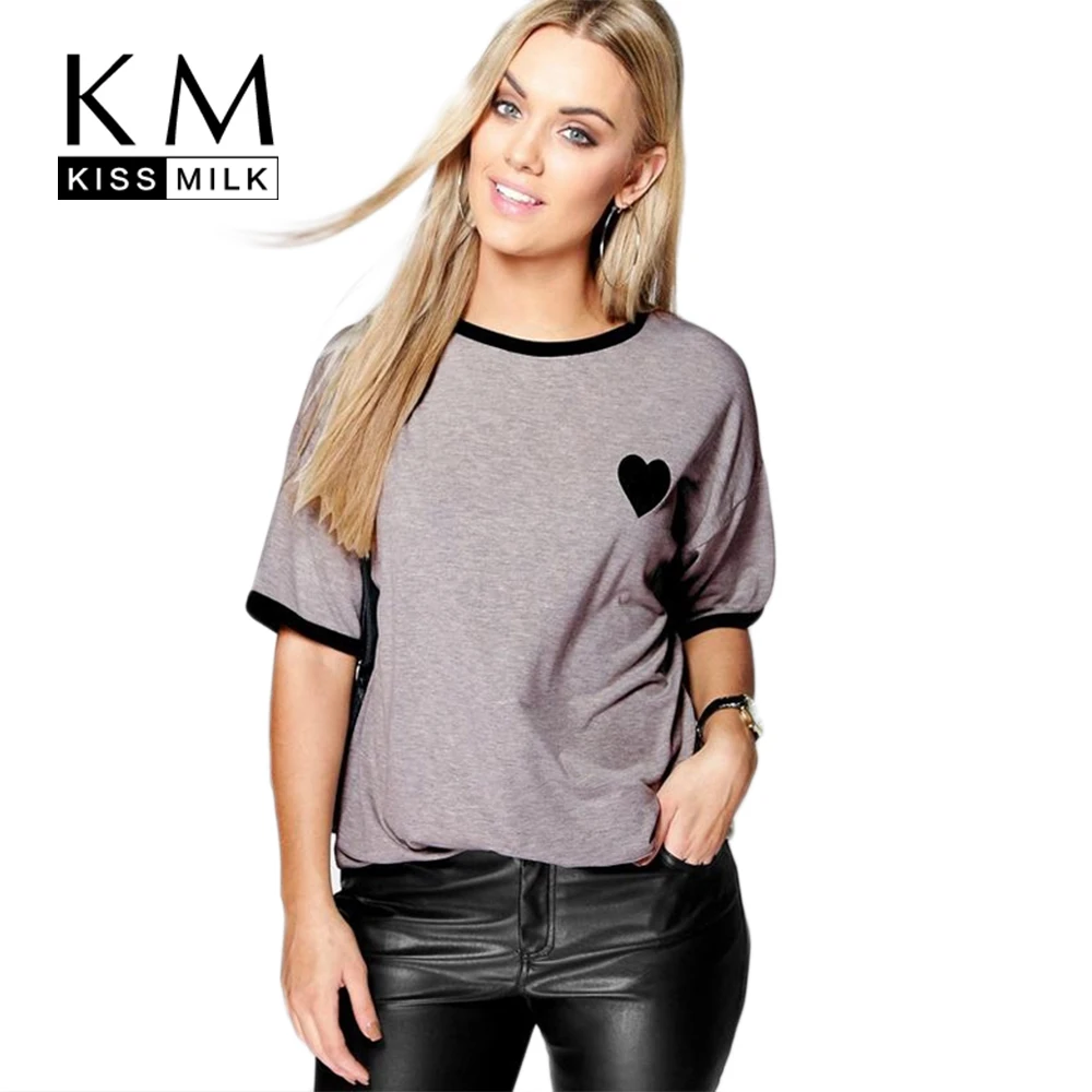 Женская футболка Kissmilk Повседневная Базовая с принтом в виде сердца и о вырезом