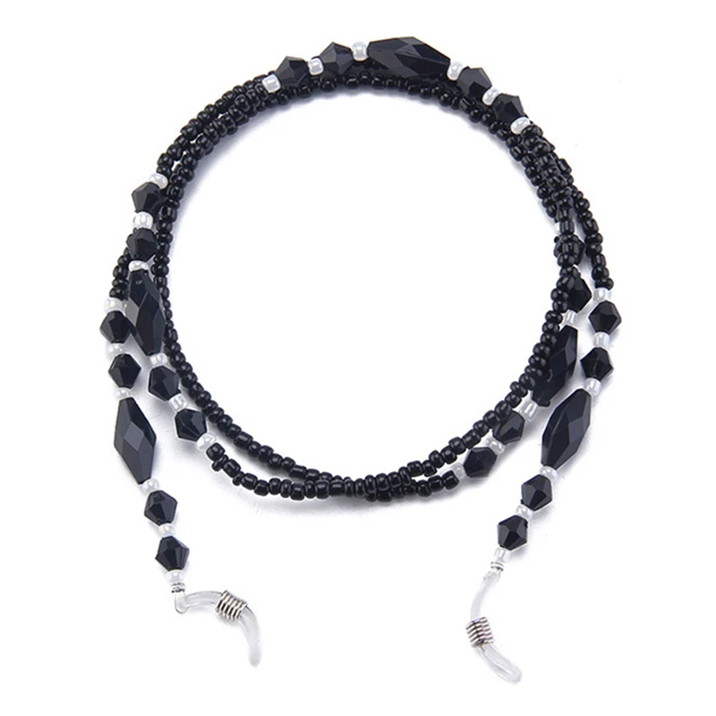 Цепочка для очков Женская Нескользящая шнур с черными акриловыми бусинами