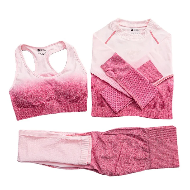 

Women Hanging Dyeing Gradient Yoga Sets 3 Pieces Seamless Sport Suits Workout Outfit High Waist Slim Running Fitness Tracksuits