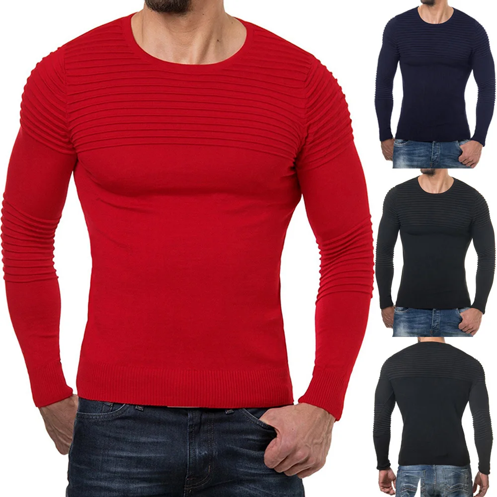 

Men's Fashion Round Neck Pleated Knit Sweater