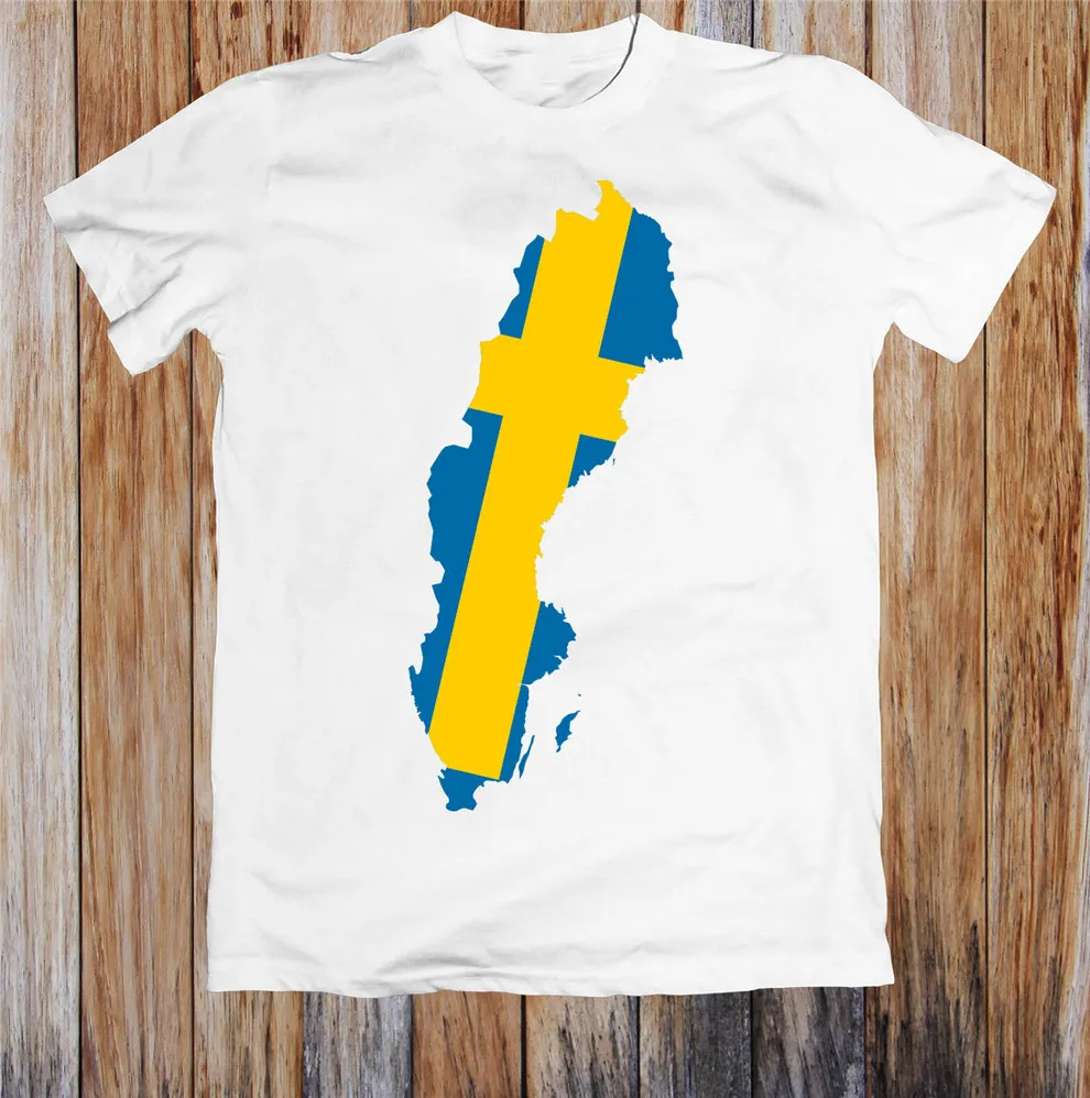 Футболка унисекс с картой Швеции и флагом забавный дизайн футболка|Мужские