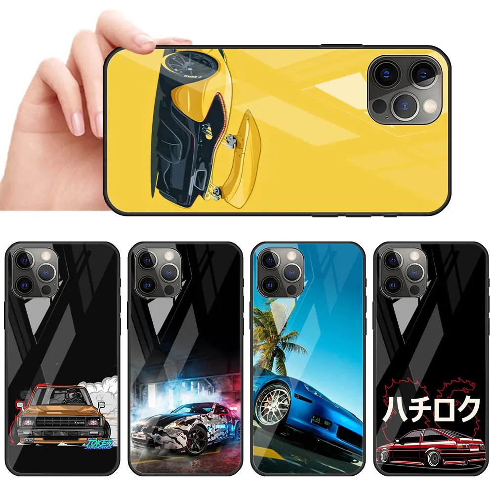 

Cool Sports Car Glass Cell Phone Case For iPhone 11 12 Mini 13 Pro Max 7 8 Plus X XR XS 6 6s SE 2020 Cover Coque