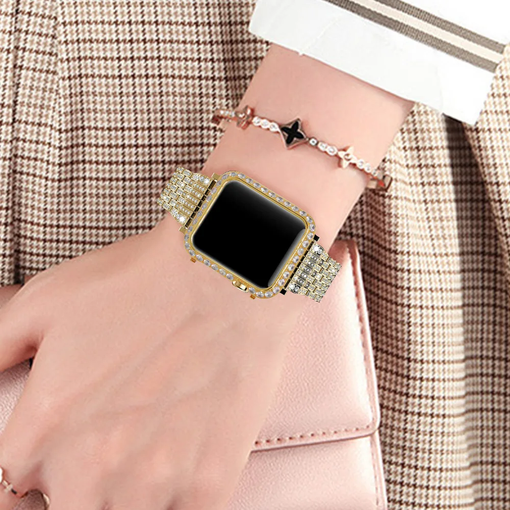 

Luxury Metal Diamond Case For Apple Watch Series 6 SE 5 4 3 Stainless Steel strap watch band for iWatch bracelet 38/42mm 40/44mm