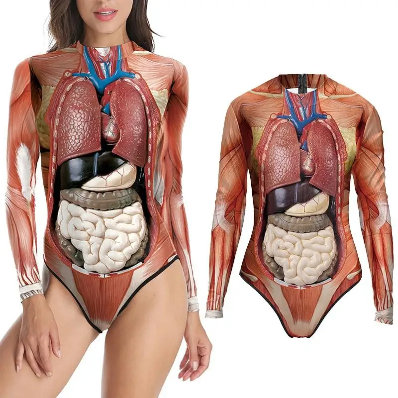 Женская одежда Цельный купальник на Хэллоуин косплей костюм 3D принт орган