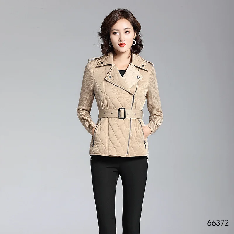 2019 Женская куртка Осень-зима модная теплая с талией на молнии однотонная