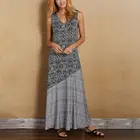 Платье женское пляжное без рукавов, свободное Макси-Платье с винтажным геометрическим принтом, V-образным вырезом, лето