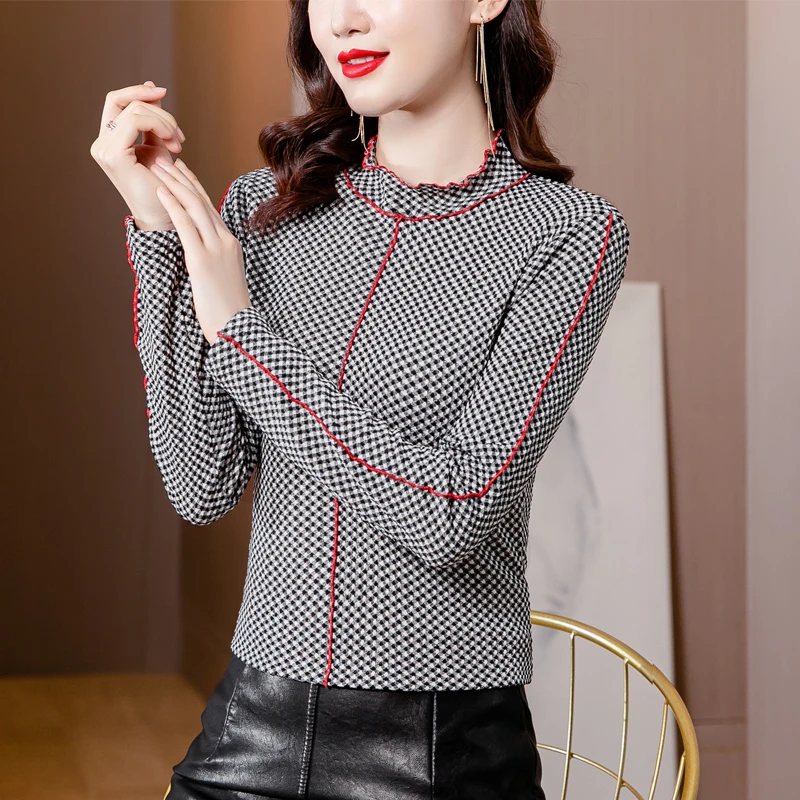 

Шифоновая женская блузка в клетку, рубашка для девочек, летние свободные офисные женские блузы с круглым вырезом, Модный повседневный Топ с ...