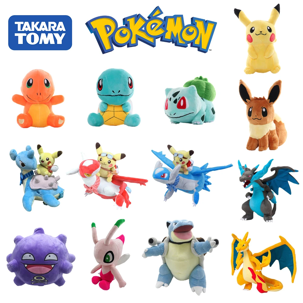 

TAKARA TOMY Popular Styles Pokemon Pikachu Plush Toy Stuffed Doll Charmander Squirtle Bulbasaur Eevee Snorlax Gengar Kids Gifts