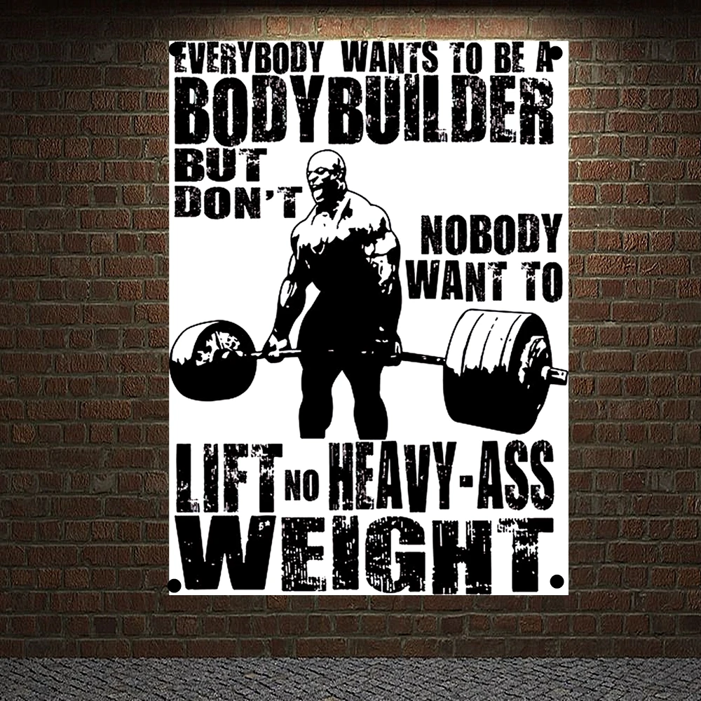 LIFT NO HEAVY ASS WEIGHT Motivational Workout Posters Wall Chart Exercise Bodybuilding Banners Flags Wall Hanging Gym Decoration