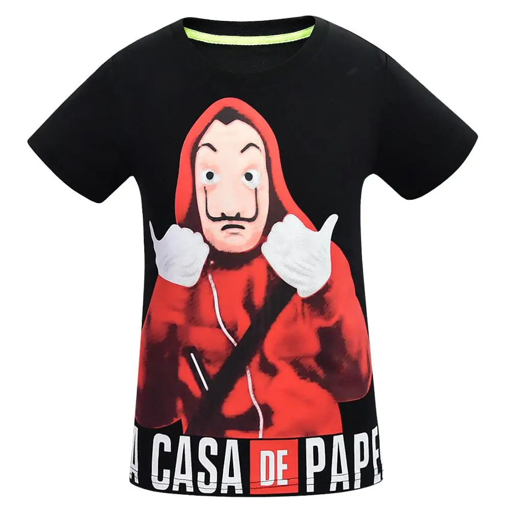 La Casa De Papel/детская футболка Летняя футболка для маленьких мальчиков и девочек, топы с рисунком денег, Детская футболка одежда из бумаги «House of paper» Enfant Happy - Цвет: 3578 Black