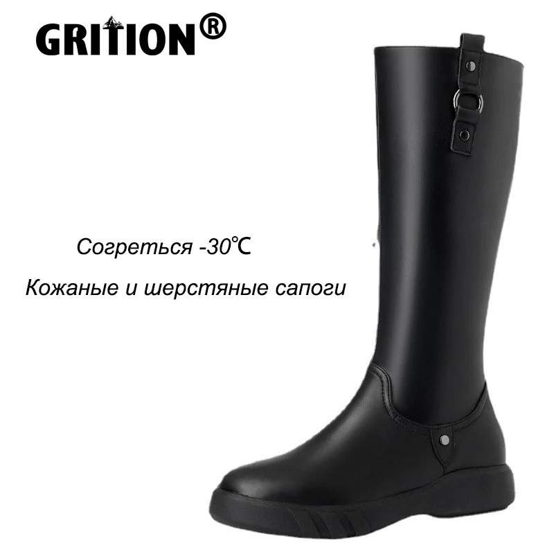 

Женские зимние ботинки GRITION из натуральной кожи с шерстяной подкладкой, сохраняющие тепло, женские ботинки на плоской подошве с мехом, Неско...