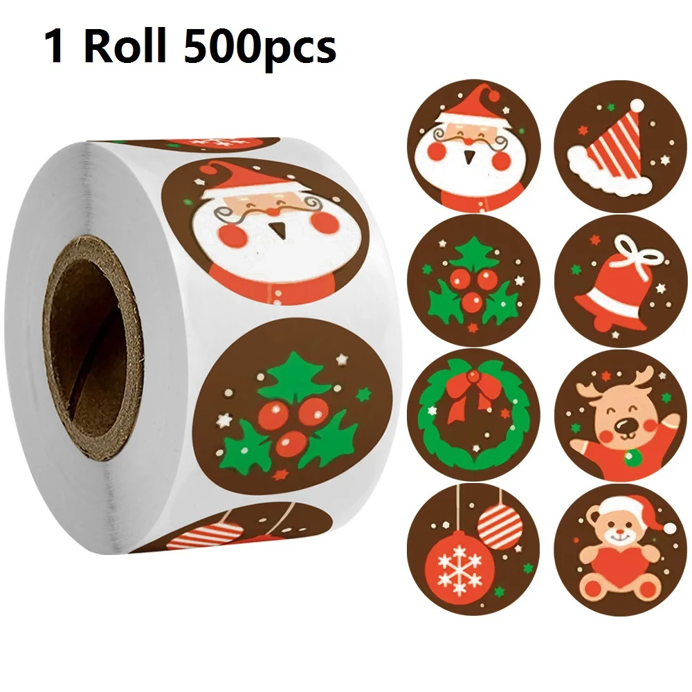

1 рулон, 500 шт. круглых наклеек с надписью «Merry Christmas»