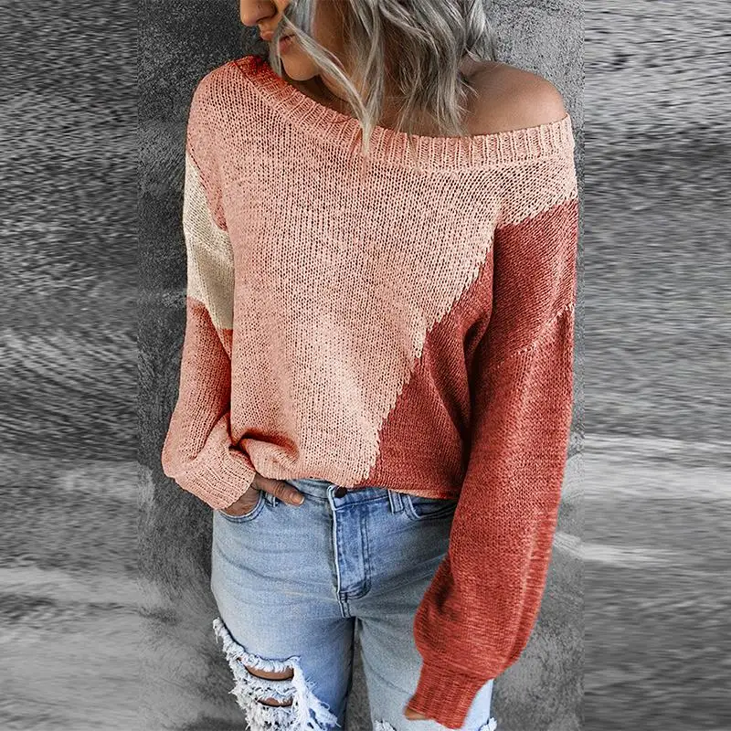 

Женские вязаные топы в стиле Харадзюку, повседневные свободные свитера с круглым вырезом и длинным рукавом, Модный пуловер в стиле пэчворк, ...