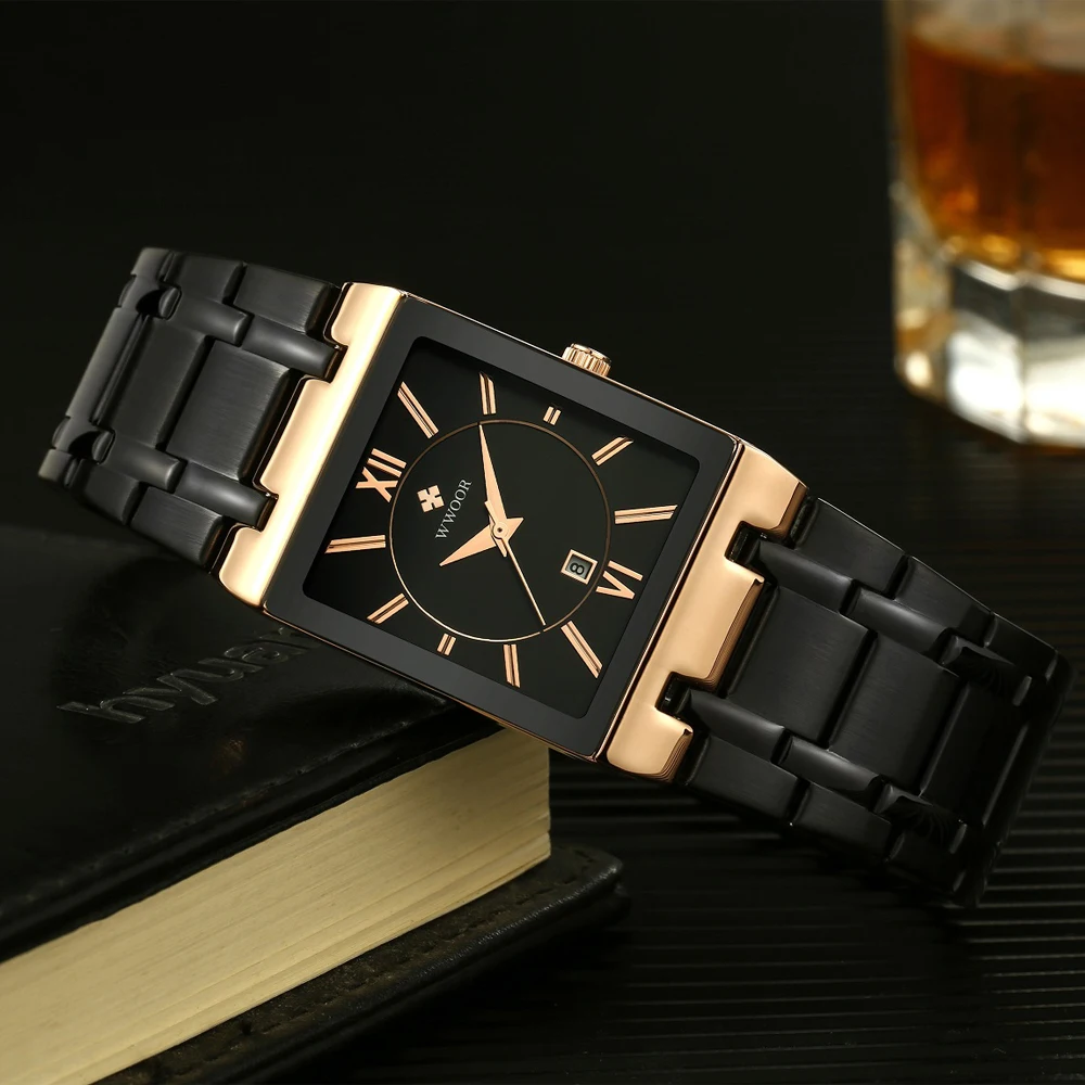 2021 Fashion Business Mens Watches WWOOR Top Brand Luxury Classic Design Square Stainless Steel Men Wrist Watches Reloj Hombre