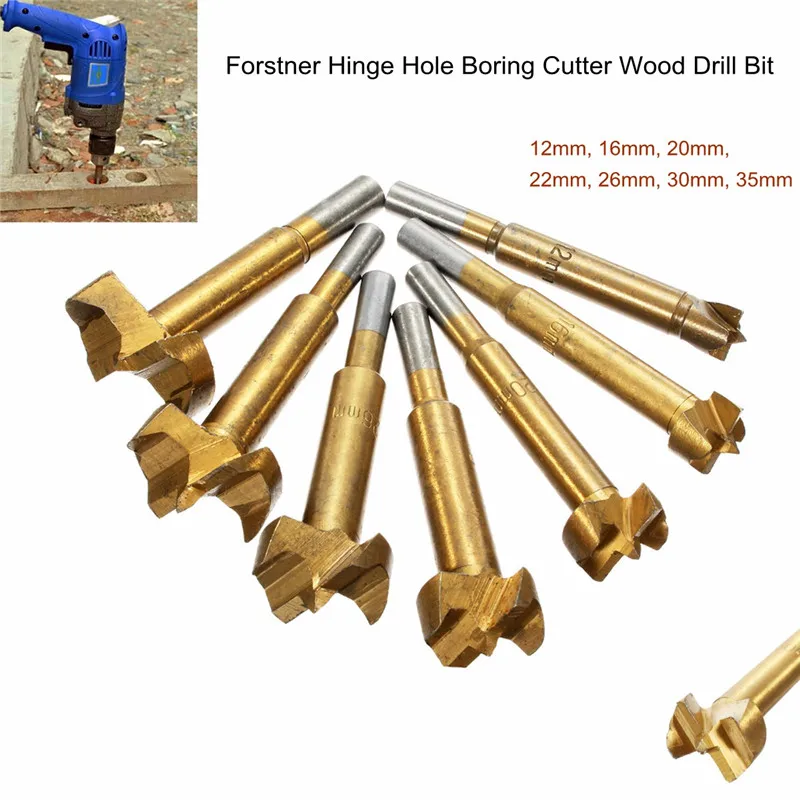

7pcs/Set Titanium coated auger Hinge Hole Boring Cutter Wood Drill Bits Woodworking Hole Saw Cutter Dia 12/16/20/22/26/30/35mm