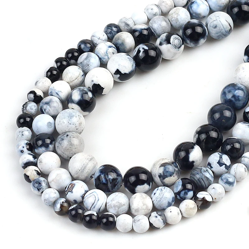 Огненный черный и белый агат натуральный камень 6/8/10 мм стеклянные разделители