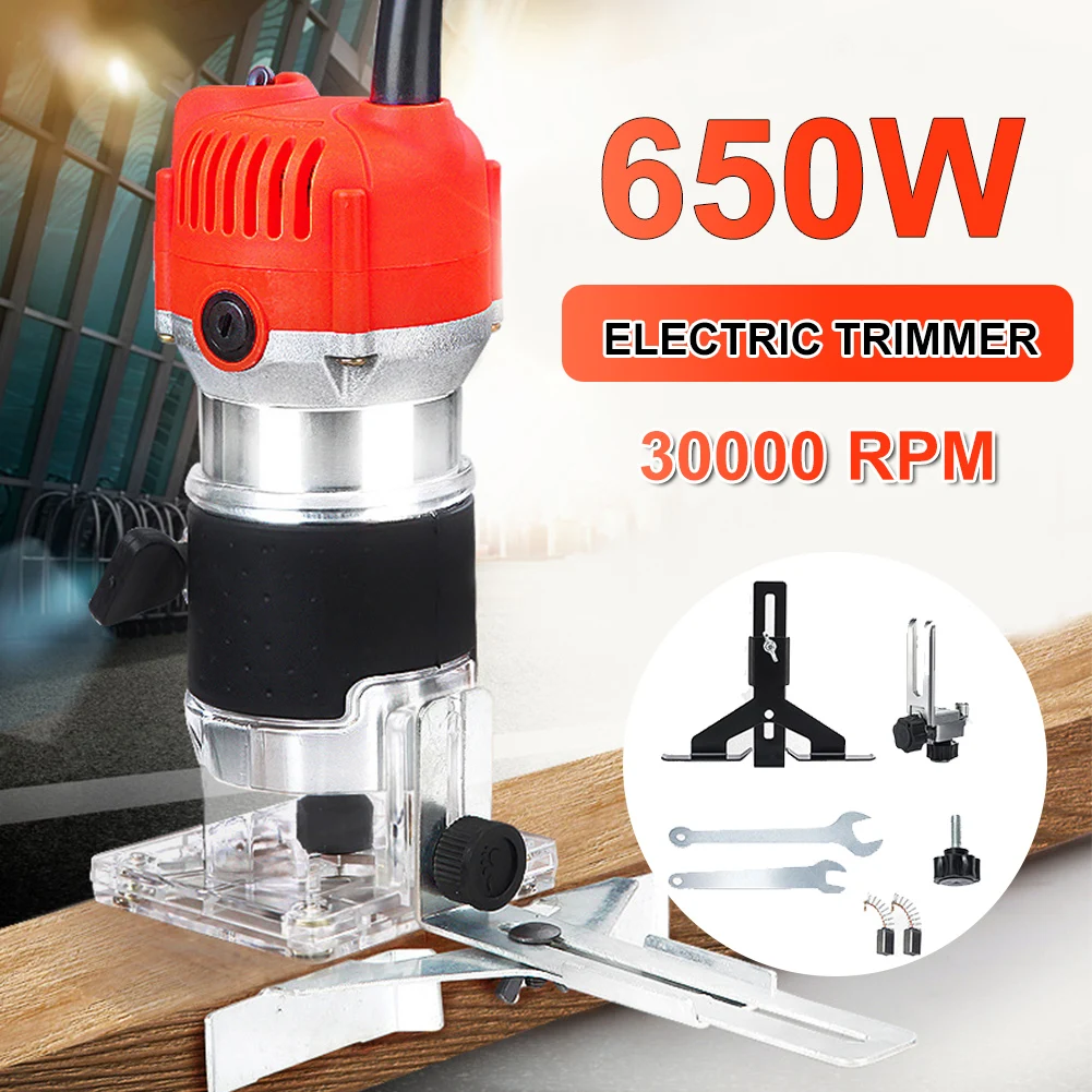 

650W 30000R/min Hand Carving Machine Woodworking Electric Trimmer Wood Milling Engraving Slotting Trimming Machine Wood Router