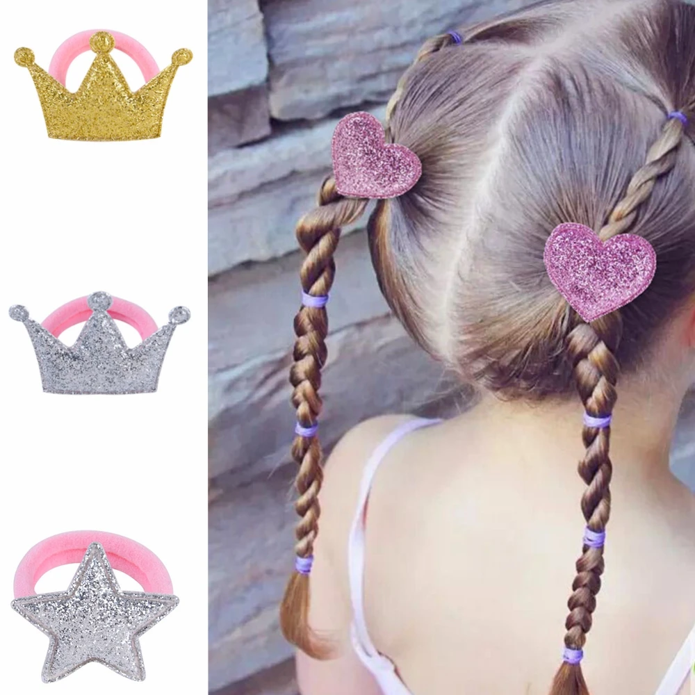

2Pcs/lot Crown Star Princess Elastic Hair Bands For Girls Boutique Hair Rope Children Hair Accessories Hair Ribbon Headwear 933