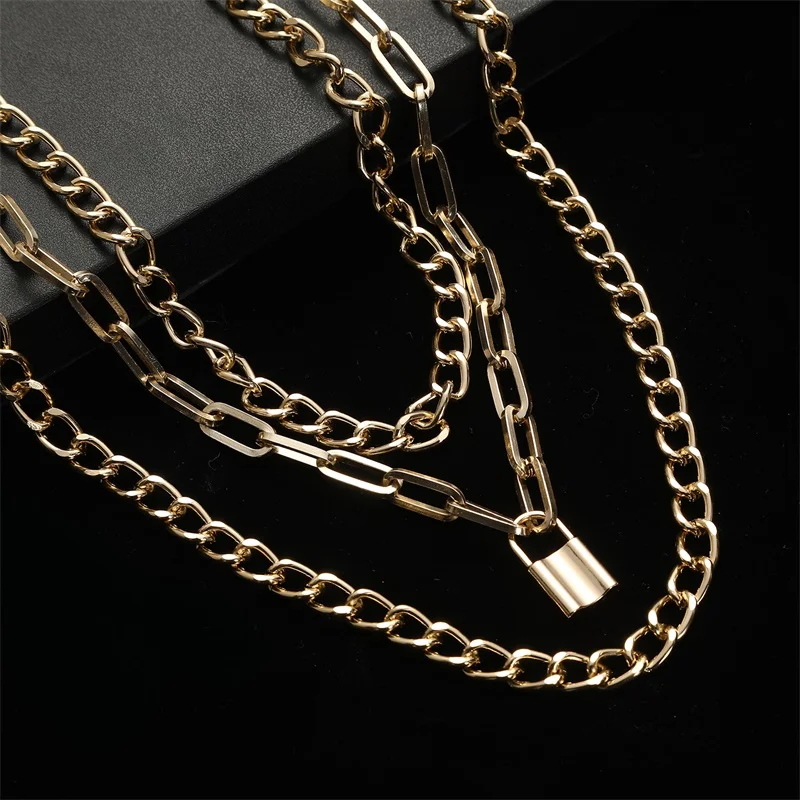 

Layered Chain Necklace Neck Chains Lock Pendant Jewelry For Women Punk Choker Padlock Goth Jewelry Grunge Aesthetic Accessories