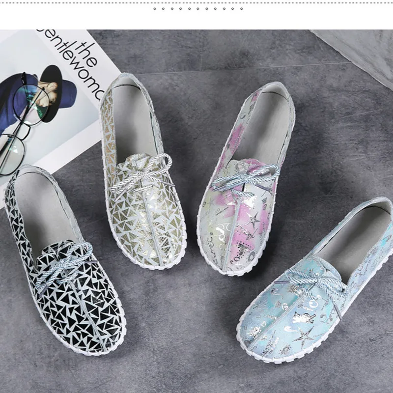 Ladies Spring Flat Loafers Color Matching Women's Shoes Leather Flat Women's Shoes Lace-up Soft Sole Casual Shoes Women's Shoes