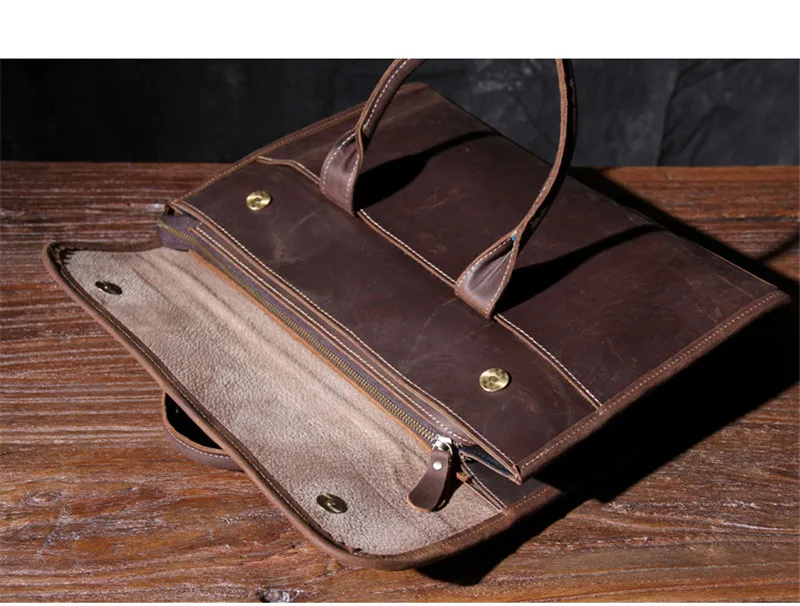 Retro casual men's genuine leather briefcase top layer cowhide handbag shoulder messenger bag crazy horse leather computer bag