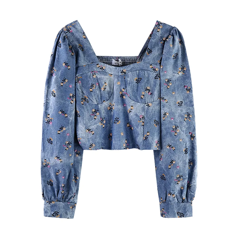 Короткая футболка с квадратным воротником верхняя одежда женская джинсовая