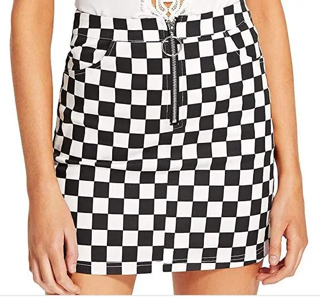 short zipper black 1 Сексуальная облегающая уличная Корейская клетчатая мини-юбка в клетку с высокой талией и застежкой-кольцом на молнии Harajuku 90s Faldas размера плюс - Цвет: short zipper black 1