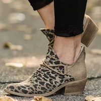 2020 autumn leopard women ankle boots square heel slip on women female high heels single shoes pointed toe casual ladies shoes