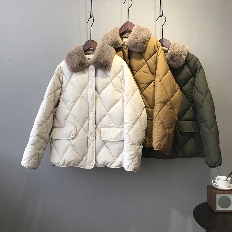 

2020 Autumn Winter Simple Jacket Women Women's Jacket Rabbit Fur Collar Thick Warm Coat Casual Outwear Female Coat