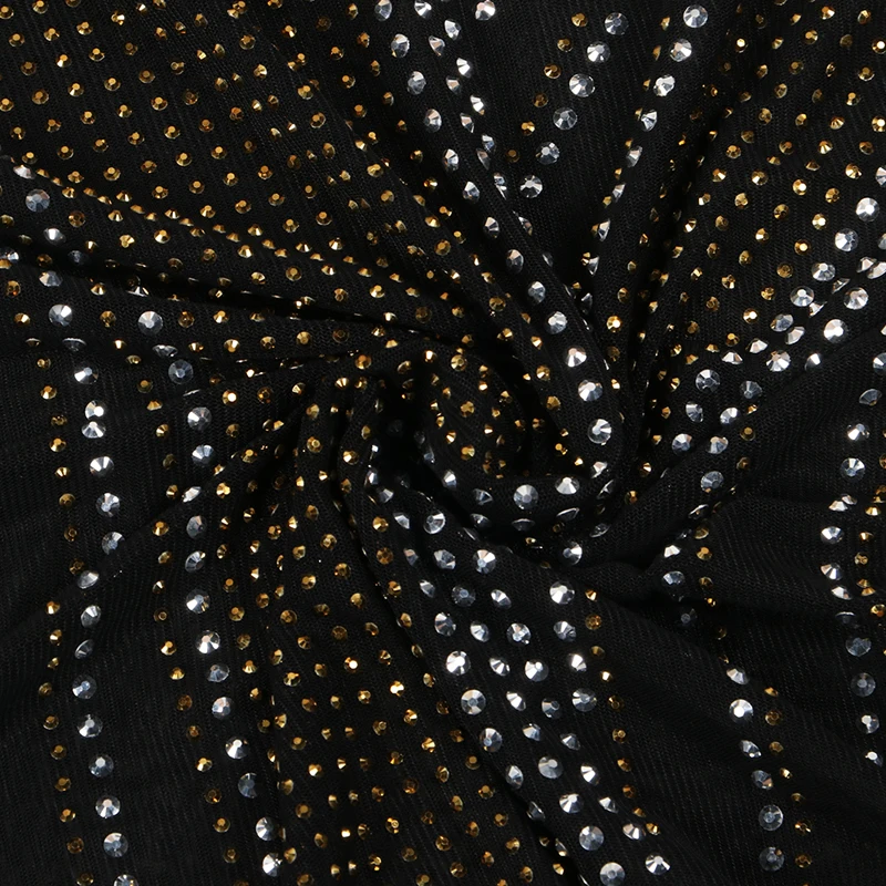 

2020 New Style Sexy Women's Long Sleeve See Through Mesh Rhinestone Mini Dress Black Bodycon Party Club Short Dresses