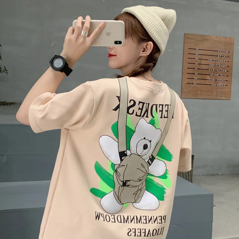 

Summer Bear Print Short-Sleeved t-Shirt Female Summer 2021 New Loose Korean Style Tide Ins Harajuku Style Sweet Beauty Top