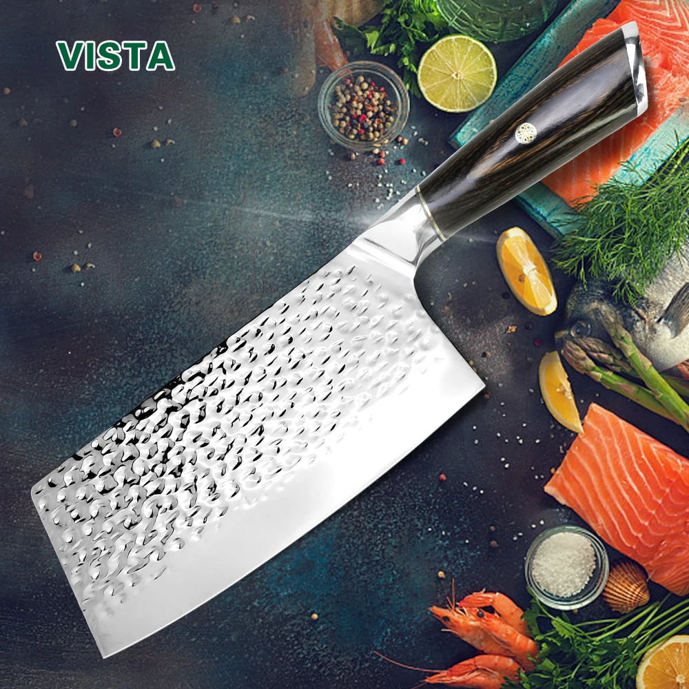 

Kitchen Knife Chinese 7 Inch Cleaver Knife 7CR17 440C Forged Stainless Steel Full Tang Chef Butcher Chopper Meat Santoku Tool