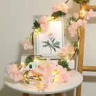 Свадебное украшение, цветочная гирлянда, светло-розовая Гортензия, гирлянда-занавеска, сказочный светодиодный светильник, украшение для комнаты на батарейках, подвесная настенная лампа для вечеринки