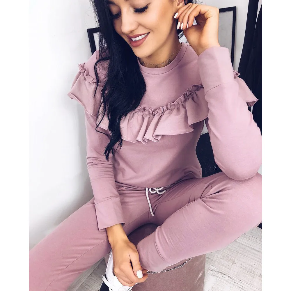 Женские спортивные костюмы из 2 предметов повседневная Осенняя однотонная