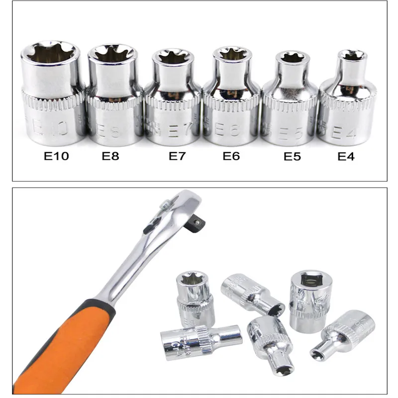 Большая стрела 6 шт 1/4 дюйма (6 3 мм) Torx Star Bit Female E Socket Set E4 E5 E6 E7 E8 E10|Гаечный ключ| |