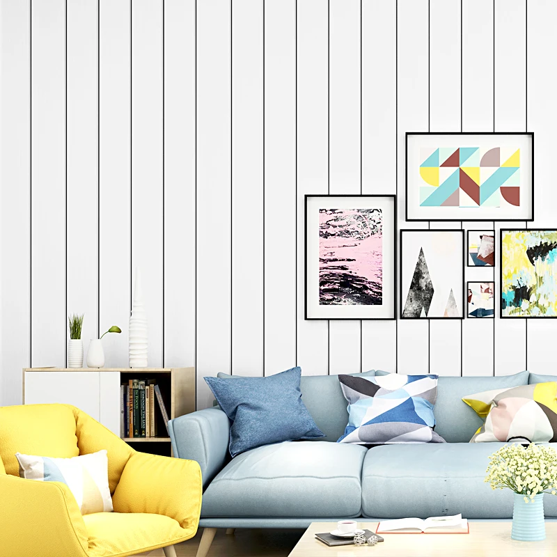 

Modern Brief Nordic INS Wood 3D Wallpaper Black and Gray Striped Living Room Bedroom Paper Home Decoration Wall Coating