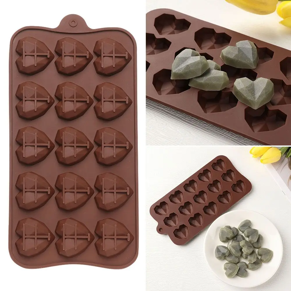 

Handmade 3D Baking Tools Tray Silicone Diamond Love Shape 15 Cavity Heart Chocolate Molds Cake Mould