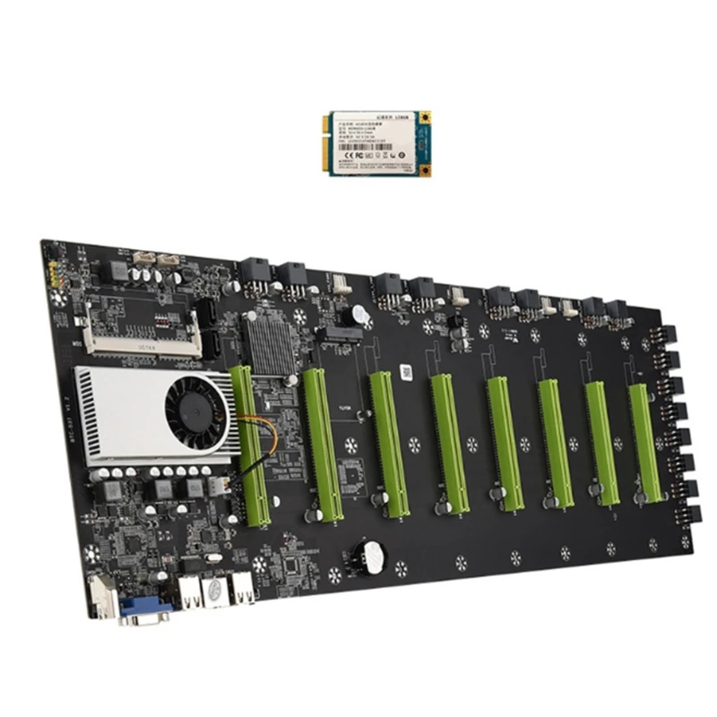

8 GPU BTC-D37 Mining Motherboard Set PCI-E 16X Slots DDR3 Sodimm with 128G mSATA SSD Supports ETH Ravencoin RVN Dogecoin