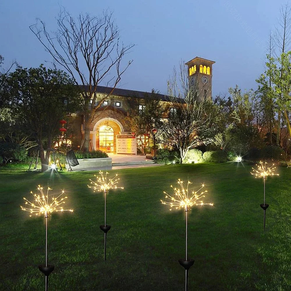 

Solar Powered Outdoor Grass Globe Dandelion Fireworks Lamp Flash String 120 /150/200 LED for Garden Lawn Landscape Holiday Light