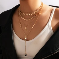 docona bohemia star moon tassel clavicle chain for women charms gold multilayer alloy necklace female party jewelry collar 17086