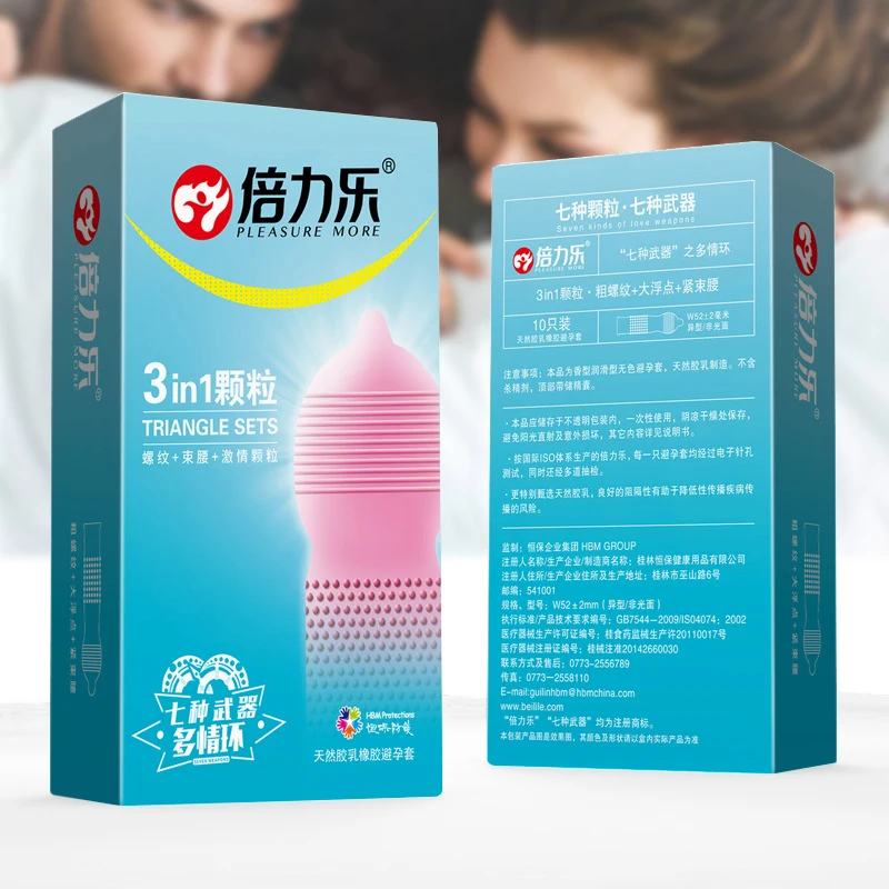 3 in 1 Natural Latex Condom Lubrication Thick Ring Thread Large Particles Delay Sex Condom Adults Contraception Supplies CJ