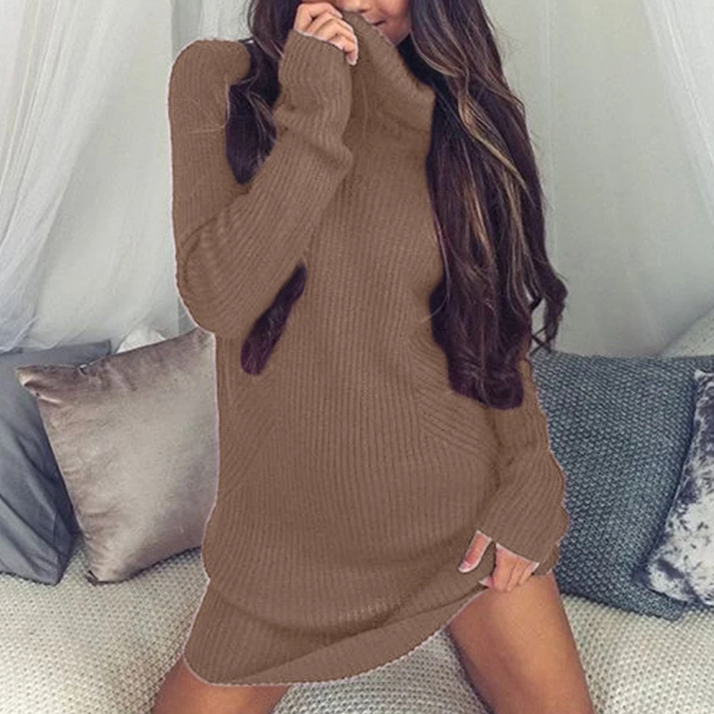 Новинка 2019 женское платье-свитер с длинным рукавом повседневное осенне-зимнее